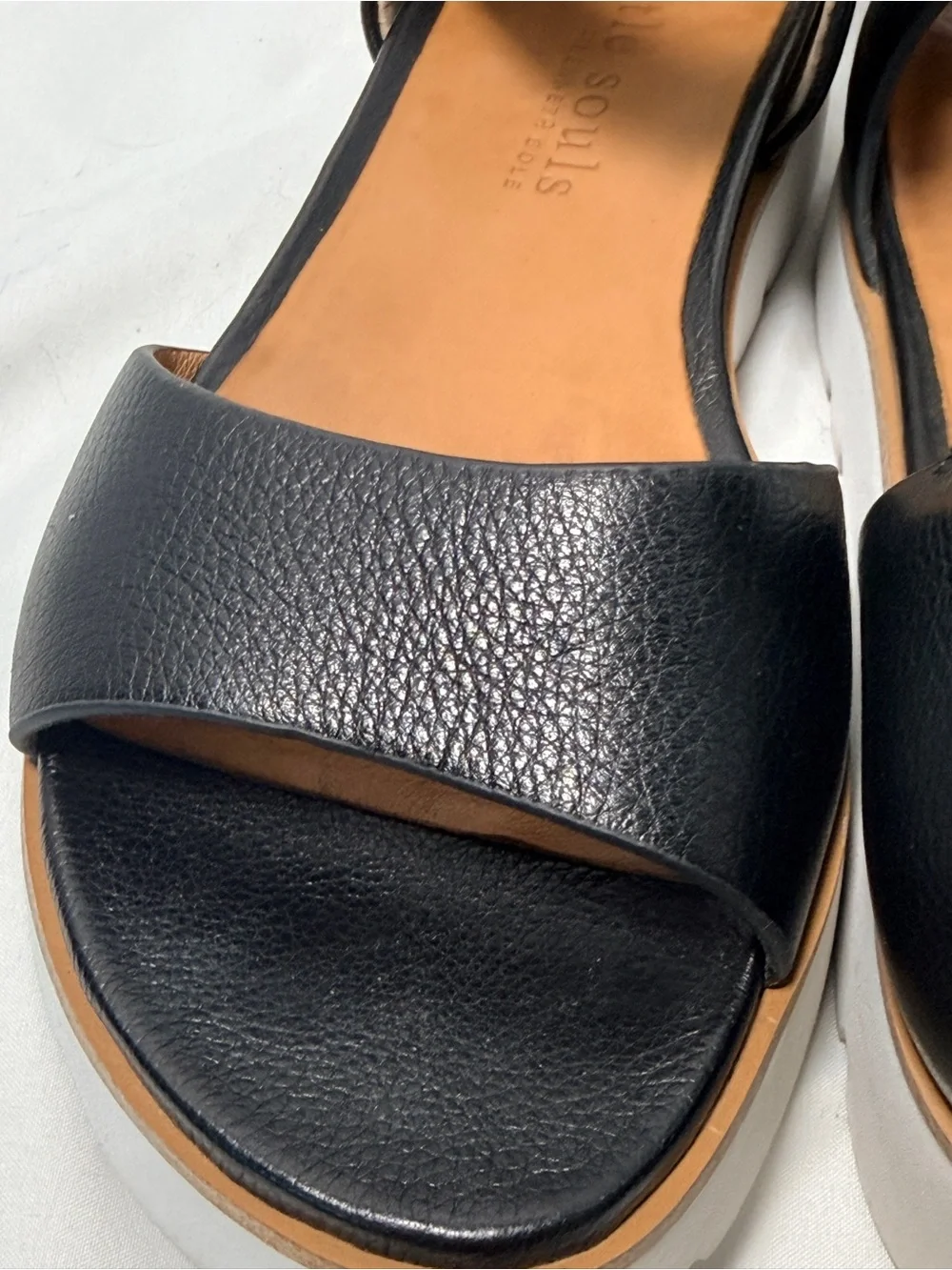 gentle souls Black Leather Platform Sandals with Tan Insole